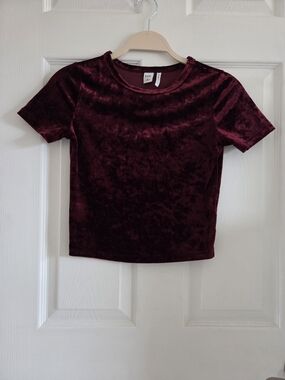 twik Crushed Velvet Short Sleeve Tee - Burgundy
